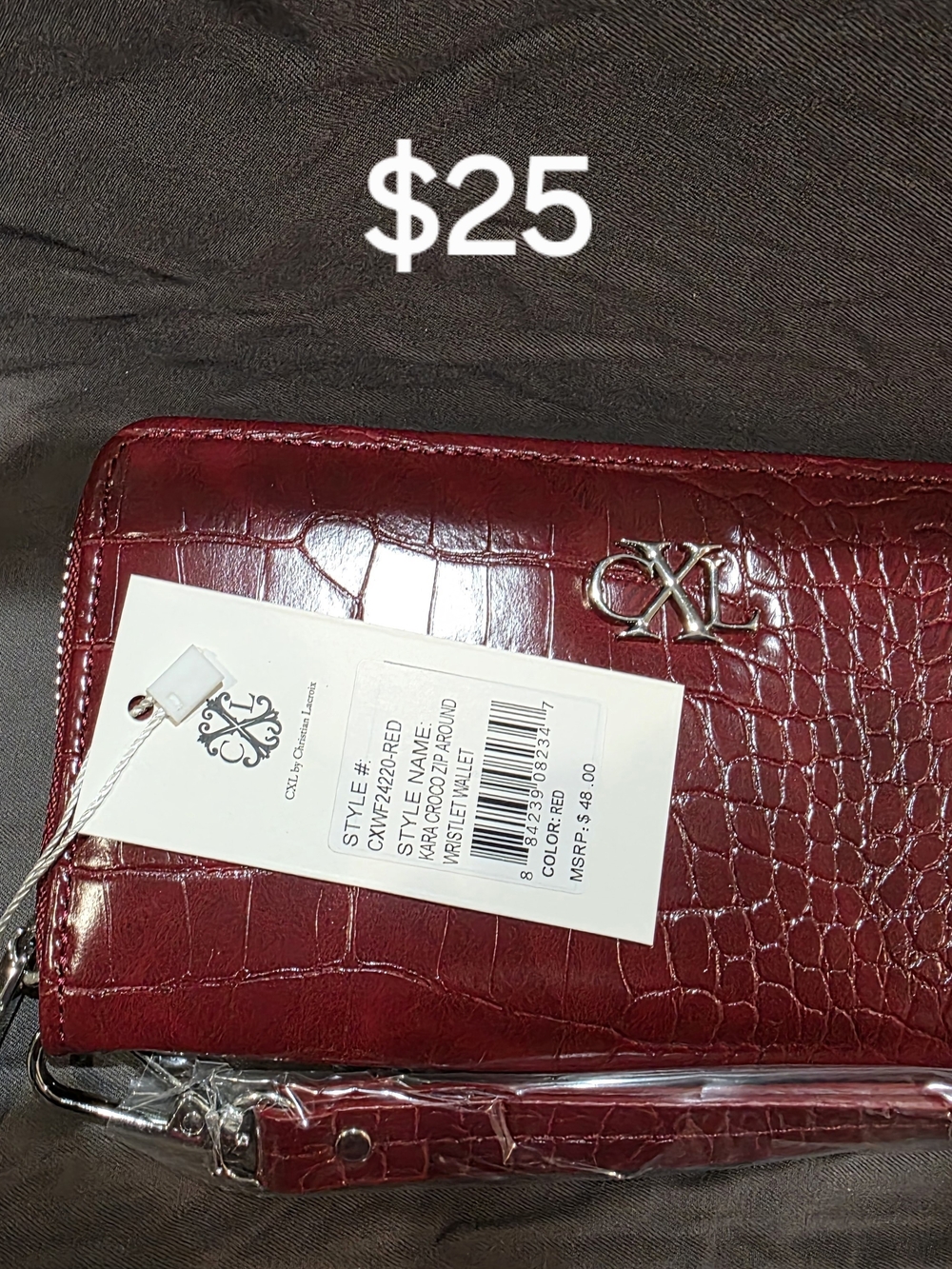 Christian Lacroix Kara Croco Zip Around Wristlet Wallet